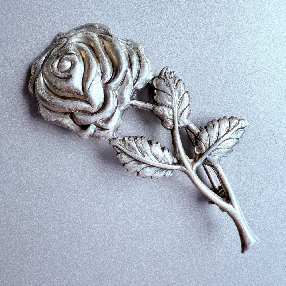 LANG 925 Sterling Silver Large 2.25" Rose Flower Mid Century Pin Brooch MCM VTG - Picture 1 of 7